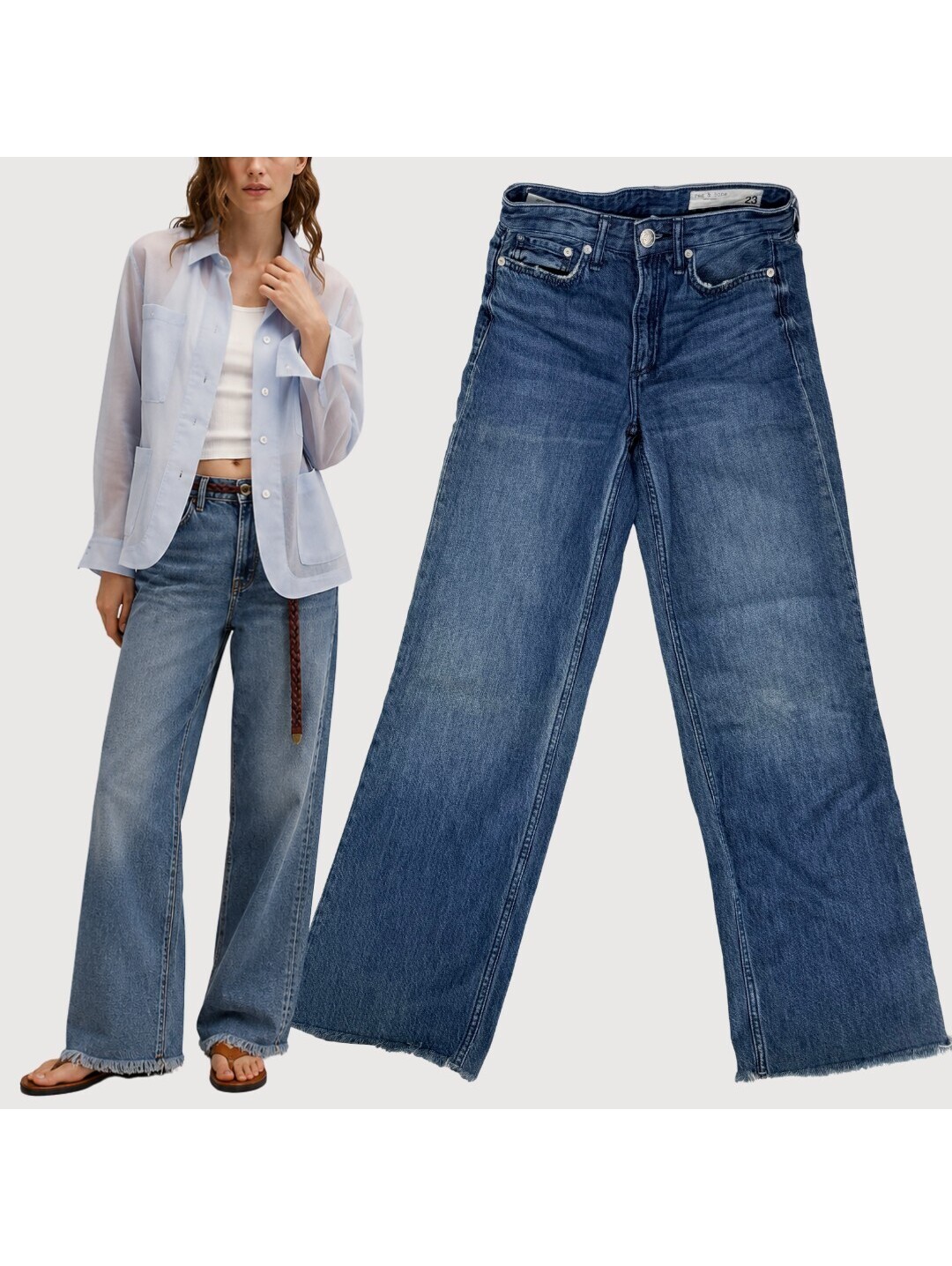 Rag & Bone Logan Mid-Rise Wide-Leg Jeans Raw Hem 23